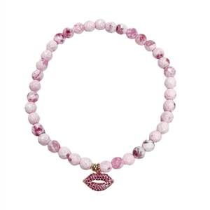 NEW LOVE, LISA women's cotton candy lips ankle bracelet in hot pink